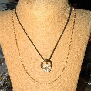 Elegant Gold chain with micro bronze crystal pave crystal compass charm necklace